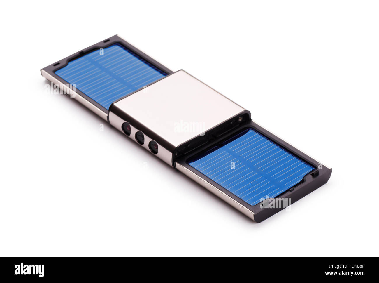 Chargeur solaire portable sur un fond blanc Banque D'Images