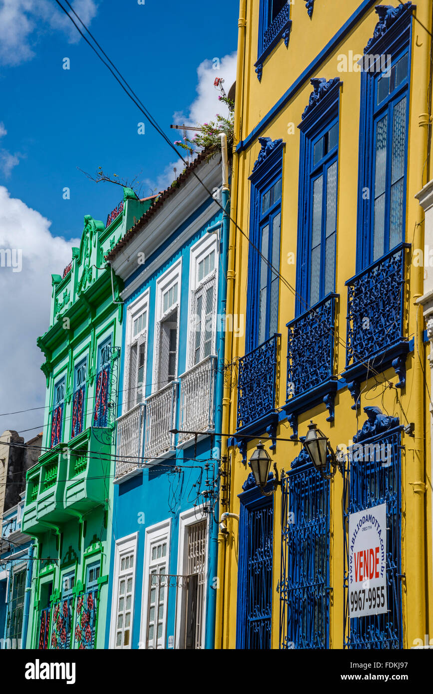 Maisons de ville historique dans le quartier de Saint António, Salvador, Bahia, Brésil Banque D'Images