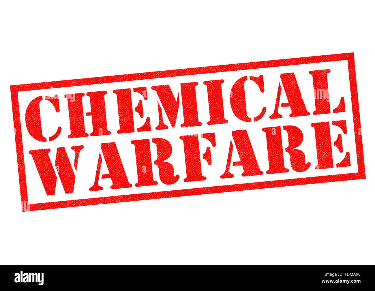 La guerre chimique de tampon en caoutchouc rouge sur un fond blanc. Banque D'Images