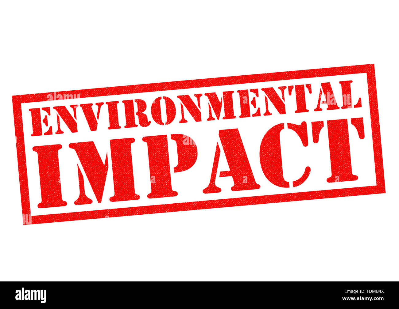 L'impact environnemental de tampon en caoutchouc rouge sur un fond blanc. Banque D'Images