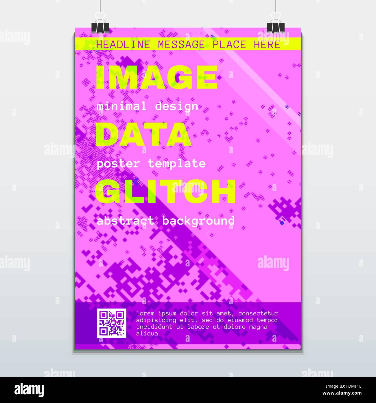 Couleur violet rose vector abstract pixels glitch art numérique vertical conception flyer poster modèle de page d'office suspendue clip Illustration de Vecteur