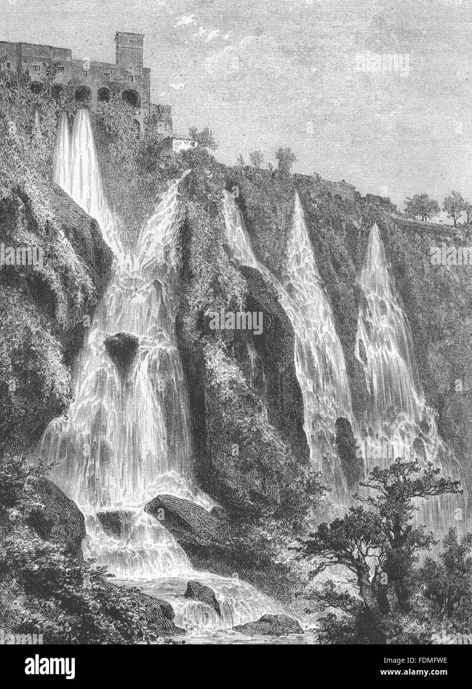 Italie : Rome : Cascades à Tivoli, ancien 1877 Banque D'Images