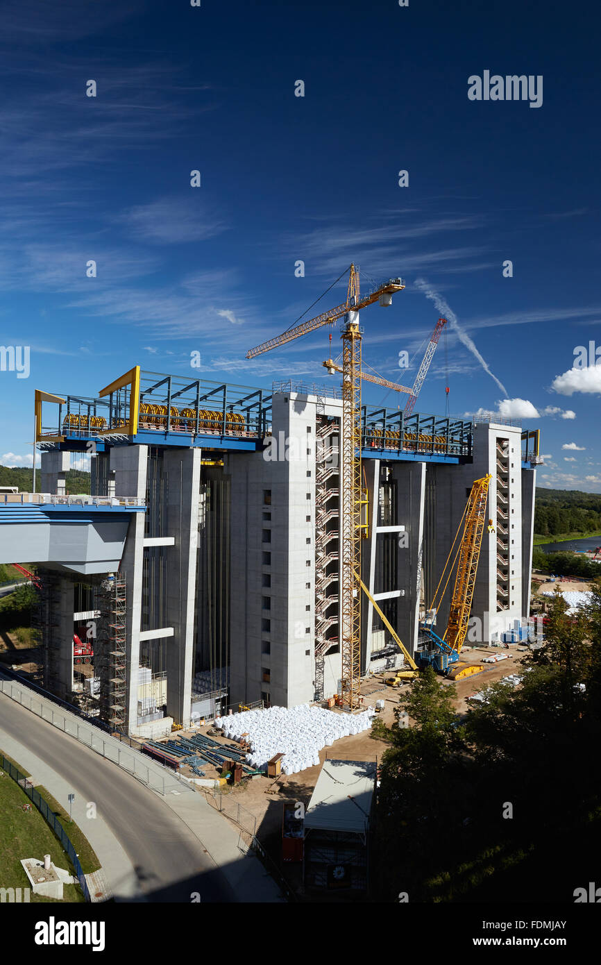 Niederfinow, l'Allemagne, qui est en cours de construction nouveau navire d'ascenseur dans le canal Oder-Havel Banque D'Images