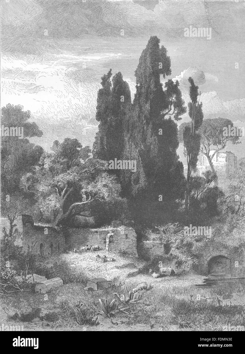 Italie : De la Villa d'Hadrien, près de Tivoli, antique print 1877 Banque D'Images