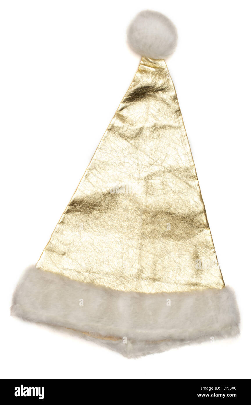 Chapeau d'or isolé du Père Noël sur fond blanc Banque D'Images