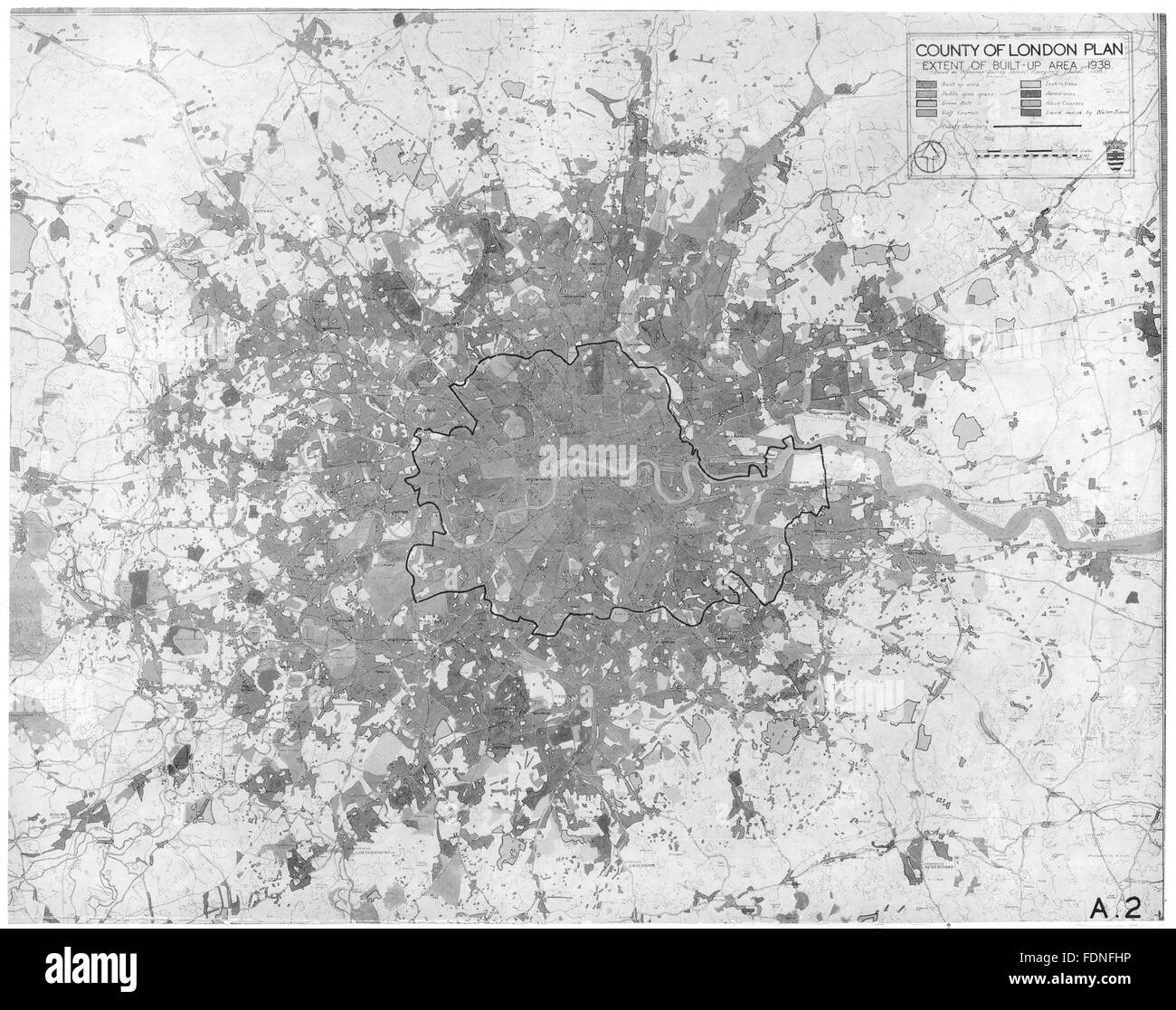 LONDON:l'étalement urbain et densité d'aménagement plan;mesure zone bâtie, 1938, 1943 Localisation Banque D'Images