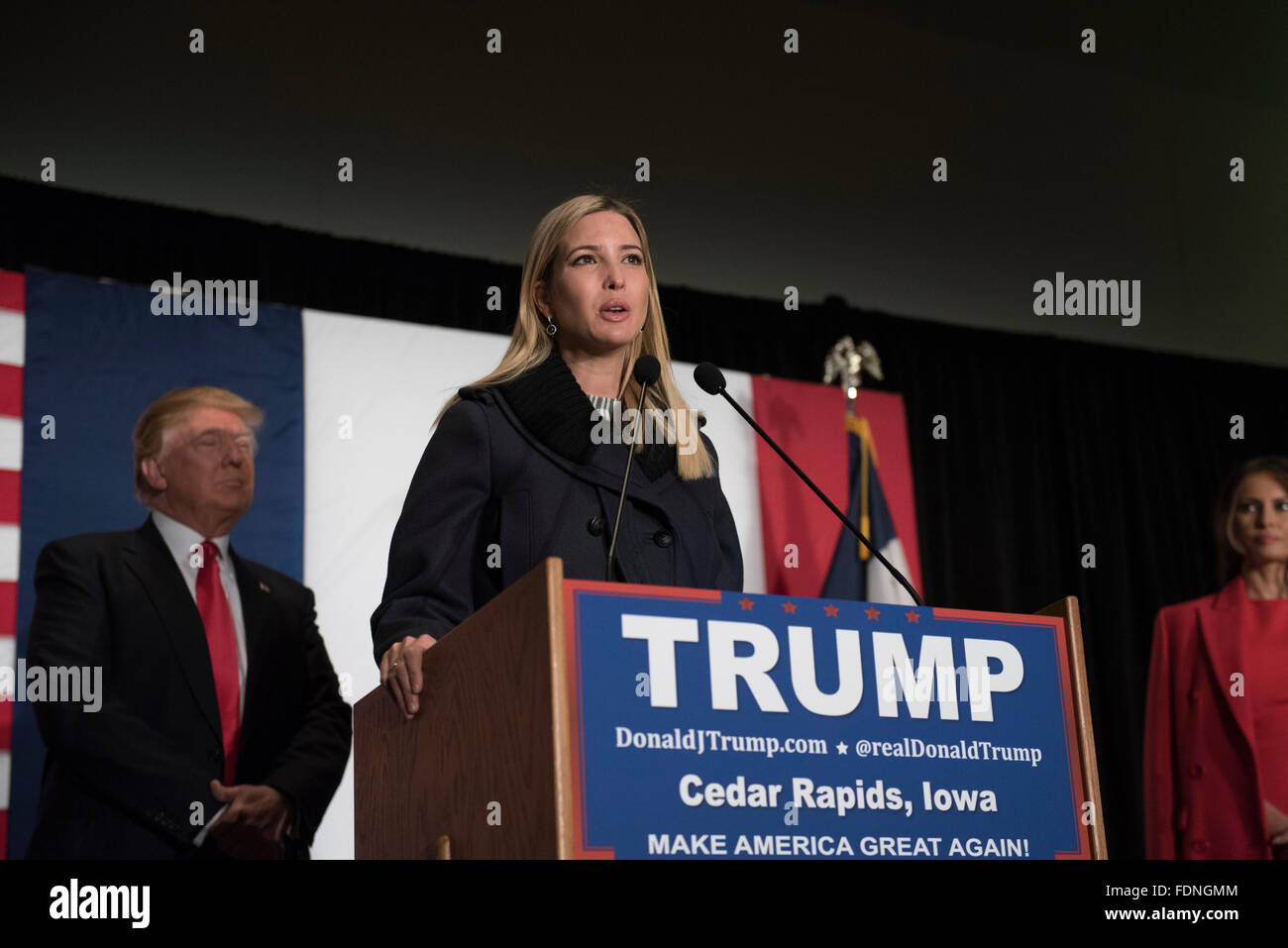 Ivanka Trump, fille de candidat présidentiel républicain-front runner, Donald Trump, la parole à un rassemblement électoral de l'Iowa Banque D'Images