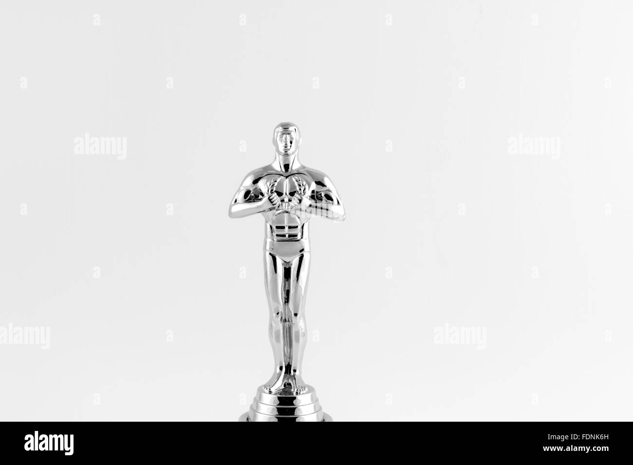 Statue d'Oscar Academy Award en noir et blanc. Banque D'Images