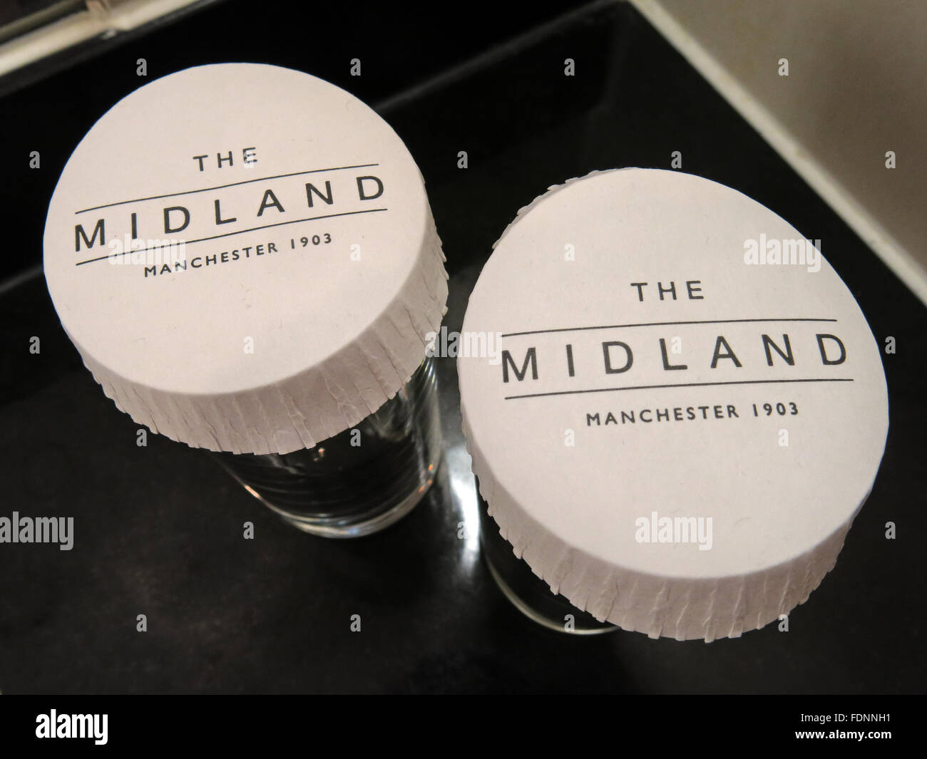 Verres, Midland Hotel, Manchester, Angleterre, Royaume-Uni Banque D'Images