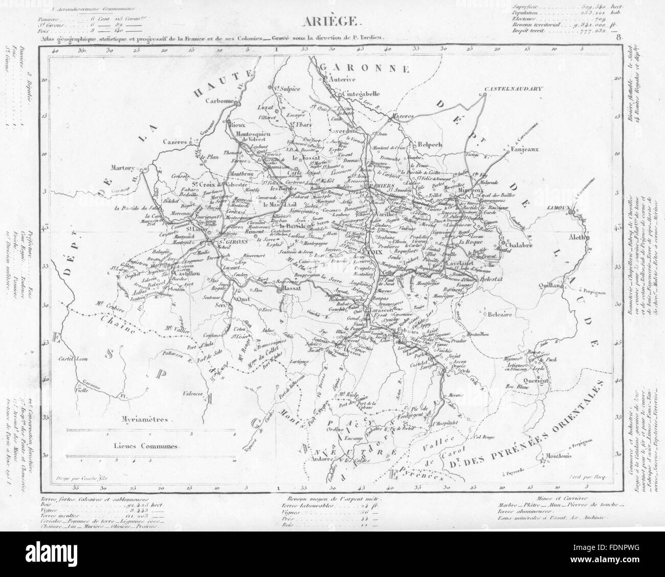 ARIÈGE : département de l'Ariège. Tardieu, 1830 carte antique Banque D'Images