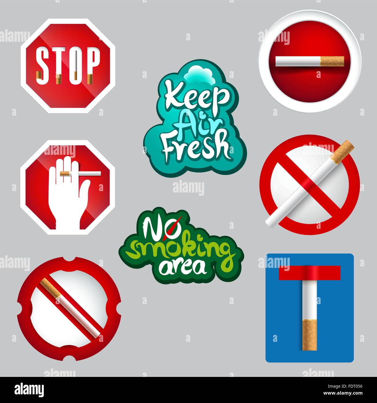 L'effet 3D réaliste ou non fumeurs icon set créé à partir de panneaux de circulation Illustration de Vecteur