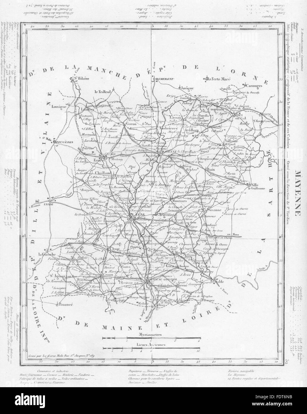 MAYENNE : département de la Mayenne. Tardieu, 1830 carte antique Banque D'Images