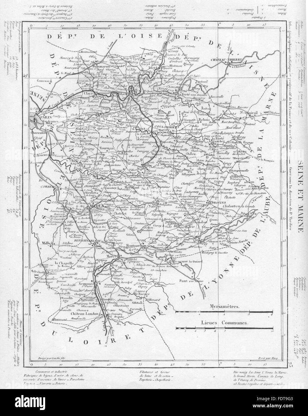 SEINE- et- MARNE Seine- et- Marne. Tardieu, 1830 carte antique Banque D'Images