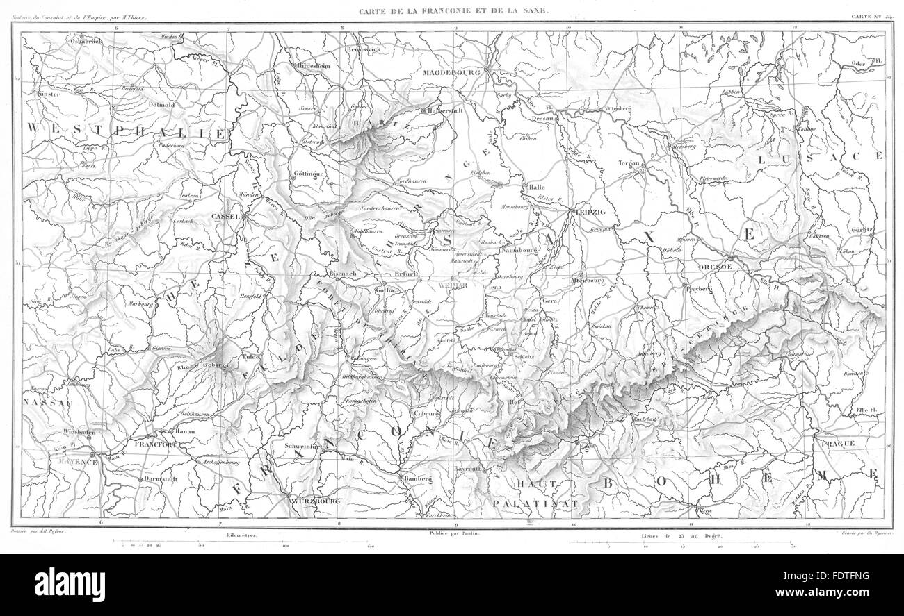 Allemagne:Franken (Franconie) Sachsen (Saxe Saxe). Dresde, Leipzig 1859 map Banque D'Images