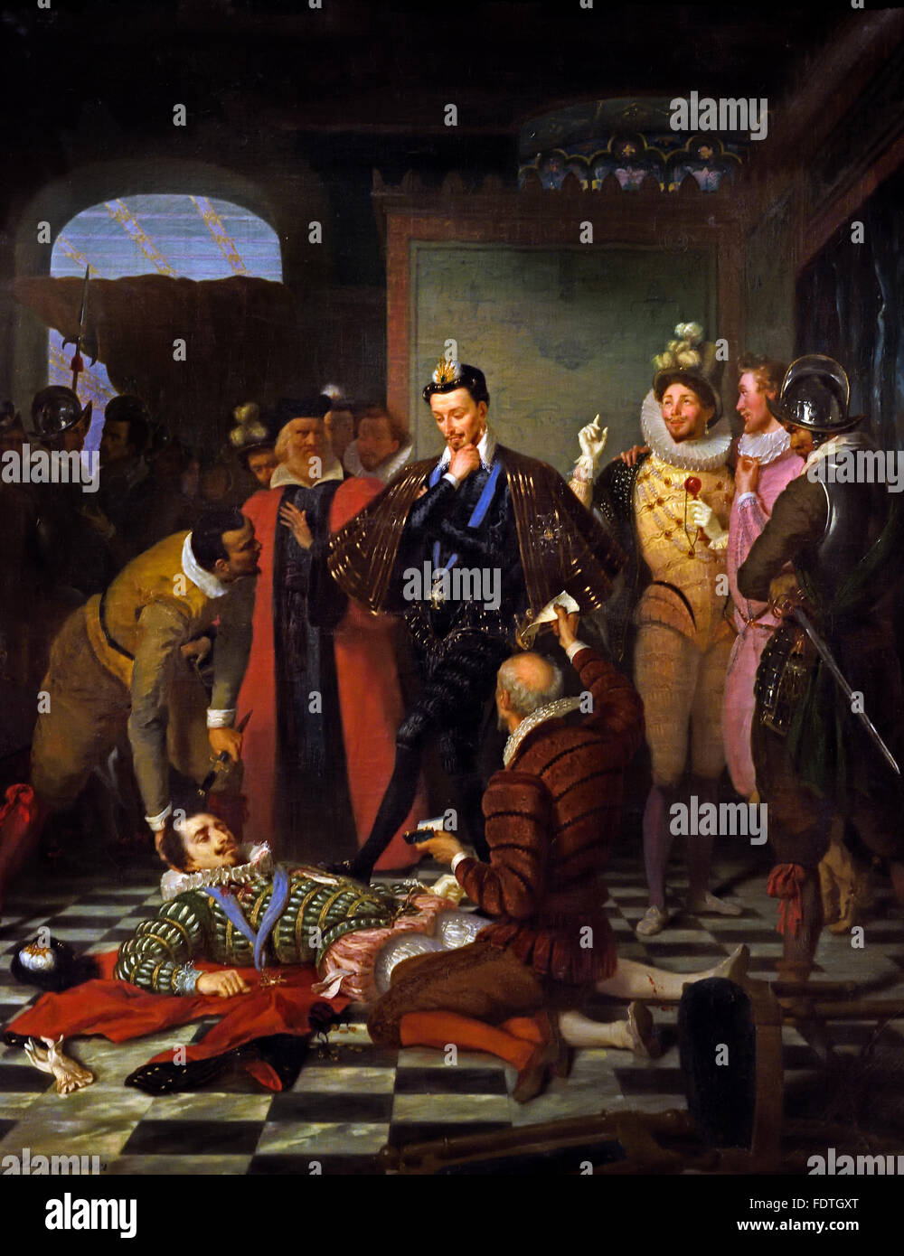 Le roi Henri III poussant du pied le cadavre du duc de Guise - Le Roi Henri III de pousser le cadavre du Duc de Guise par Charles Barthélémy Durupt (1804-38) France French Banque D'Images