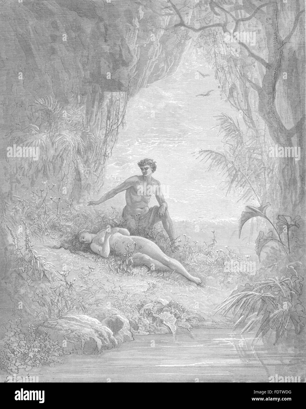 MILTON LE PARADIS PERDU:Leaning,moitié soulevées,regarde l'amour sincère,hung , print c1886 Banque D'Images