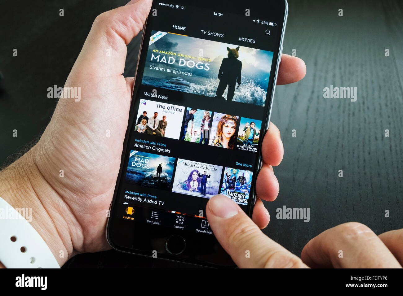 Page d'accueil d'Amazone Video Streaming Service sur un iPhone 6 plus smart phone Banque D'Images