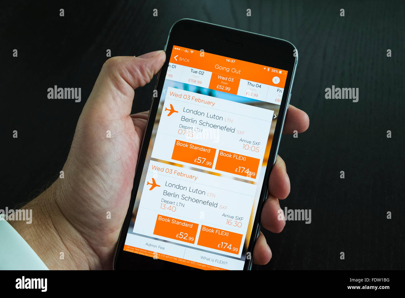 Compagnie aérienne Easyjet flight booking app sur un iPhone 6 Plus smart phone Banque D'Images