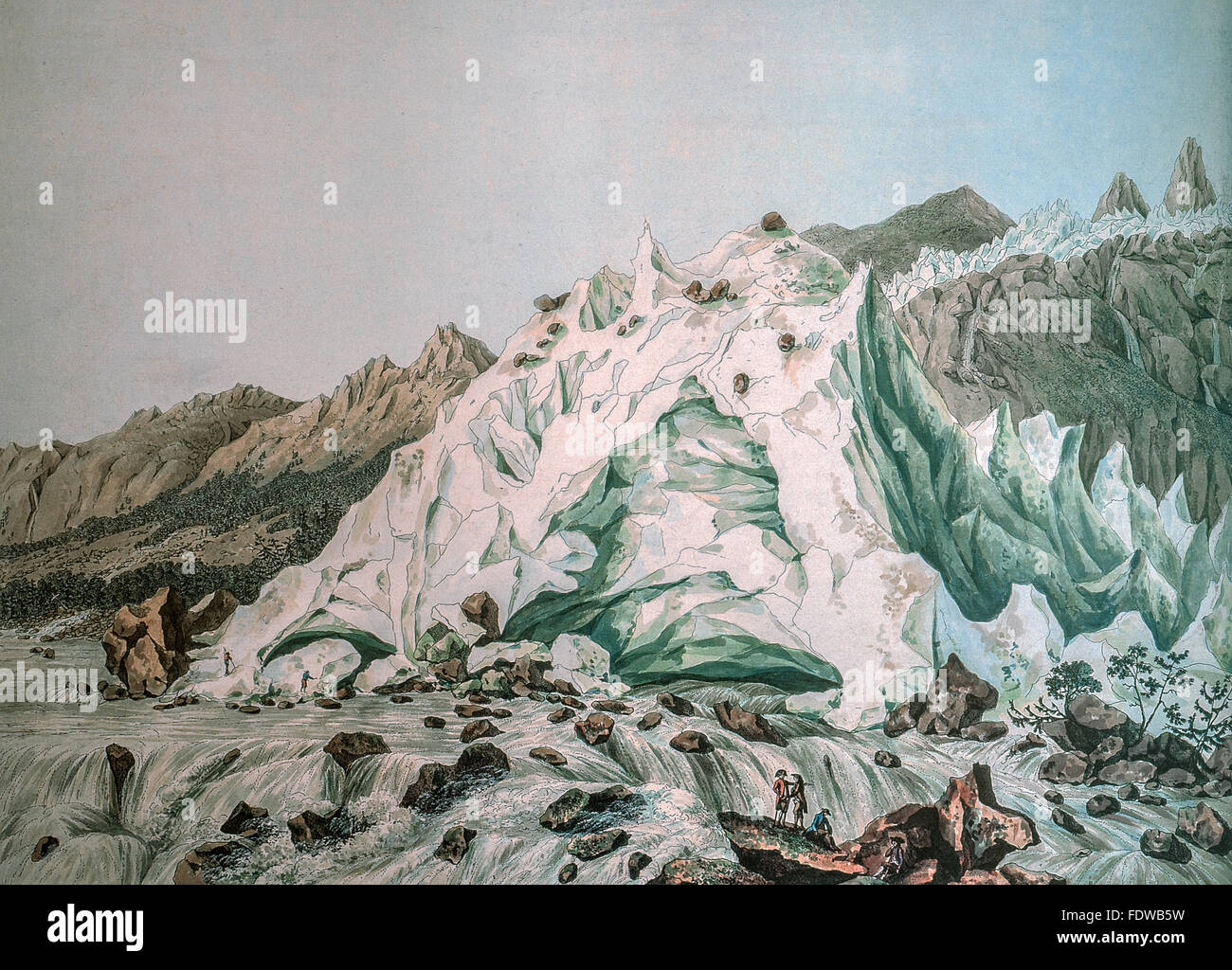 Vue sur le Mont Blanc de la source et le glacier de l'Arveyron Carl Hackert semestre 1700 Banque D'Images