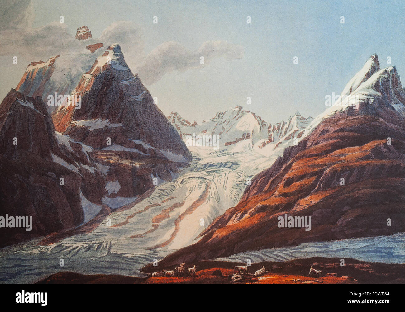 Vallée d'Aoste, glacier Triolet Jean- François d'Ostervald début 1800 Banque D'Images