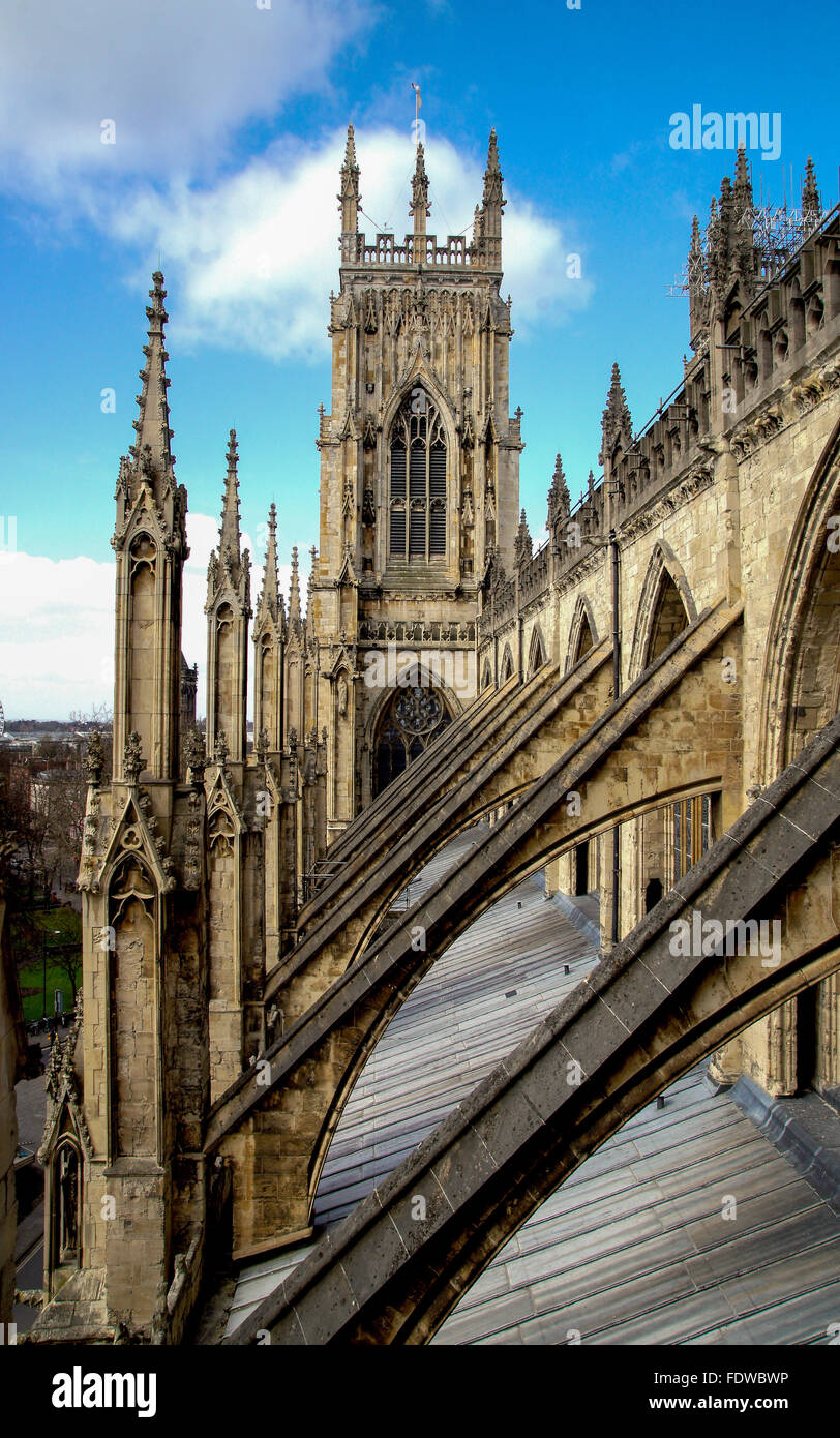 Des arcs-boutants de l'allée de York Minster Banque D'Images
