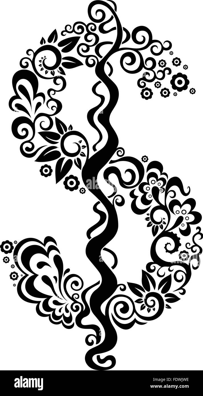 Ornements floraux signe dollar Illustration de Vecteur