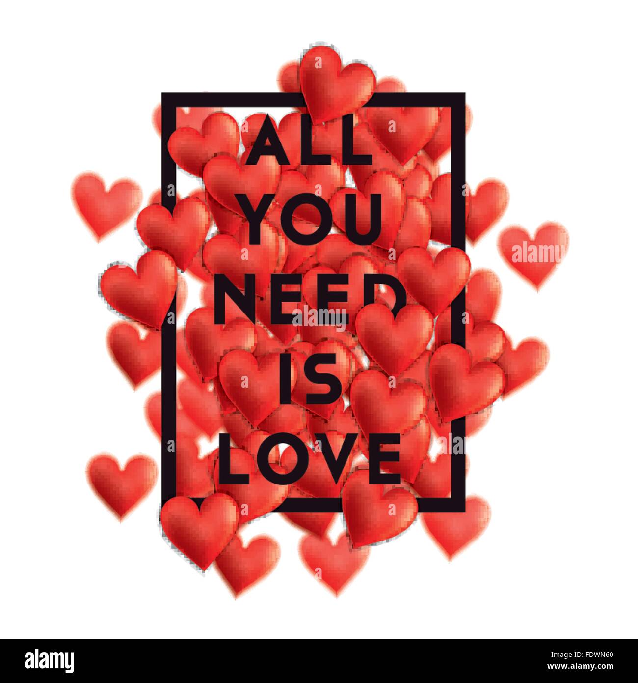 Coeurs de la Saint Valentin la composition avec le texte : Tout ce qu'il vous faut, c'est l'amour Illustration de Vecteur