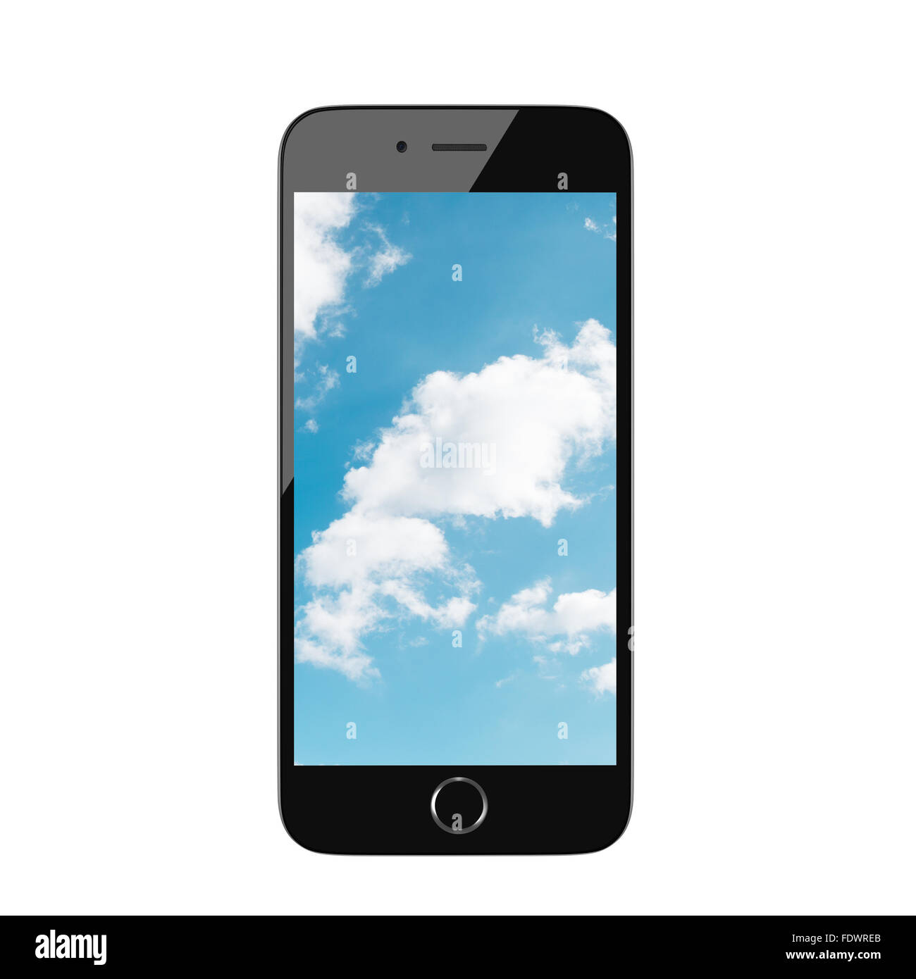 Rendu réaliste de téléphone intelligent avec ciel nuageux sur l'écran Banque D'Images