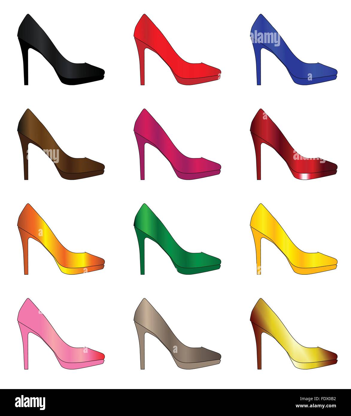 Une collection d'une douzaine de chaussures de talon de stylet de couleur Illustration de Vecteur