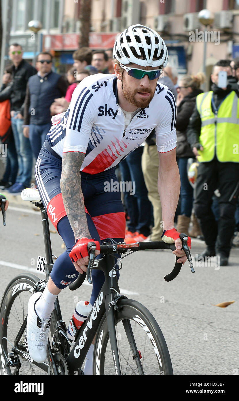 Le cycliste Britannique Bradley Wiggins lors de la défi cycliste 2016 sur les routes de Majorque, avec la National britannique. Banque D'Images