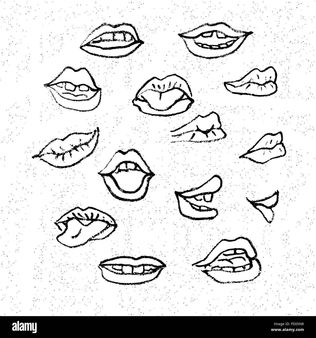 Ensemble, les droits de l'attrayante lèvres bouche. Caricature de la bouche d'icônes. Toute bouche représente un style différent et d'émotion. Illustration de Vecteur