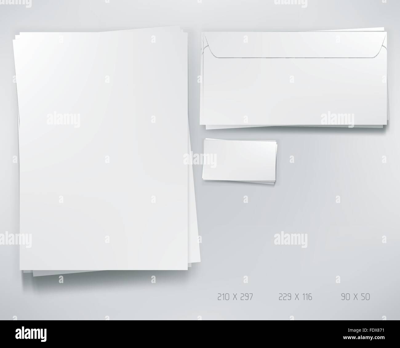 Elements Empiles De Papeterie Maquette De A4 Papier Lettre Enveloppe Et Carte De Visite Image Vectorielle Stock Alamy