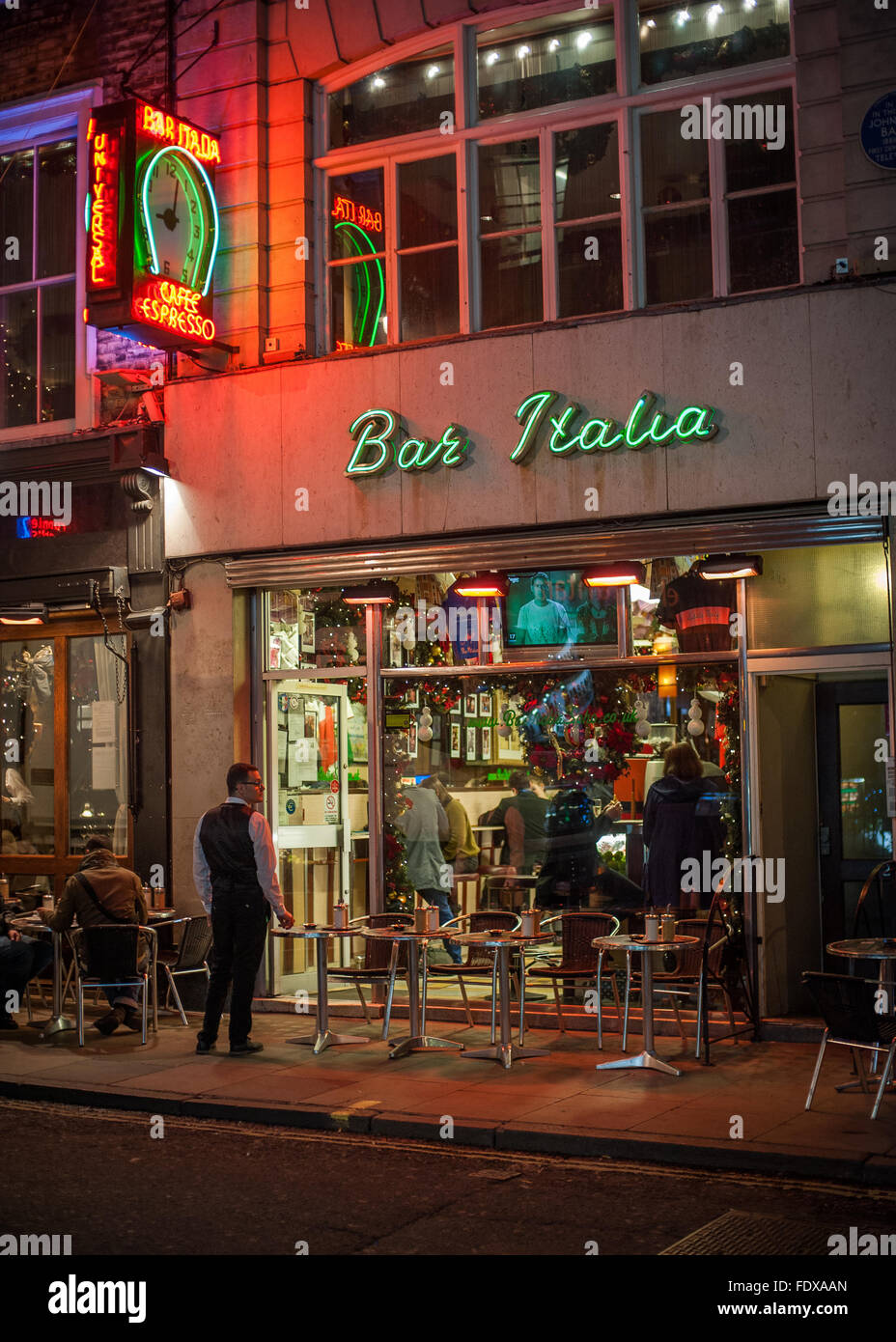 Bar 'Italia' néons et vie nocturne, Soho, Londres Banque D'Images