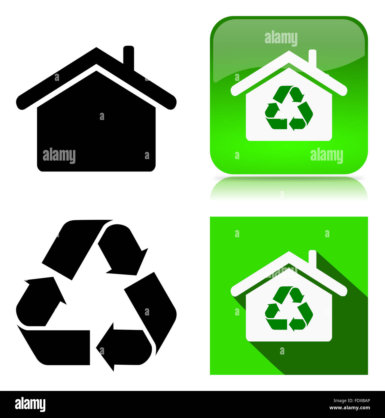 Accueil vert Environnement Recyclage Bâtiment durable série icône Illustration sur fond blanc Banque D'Images