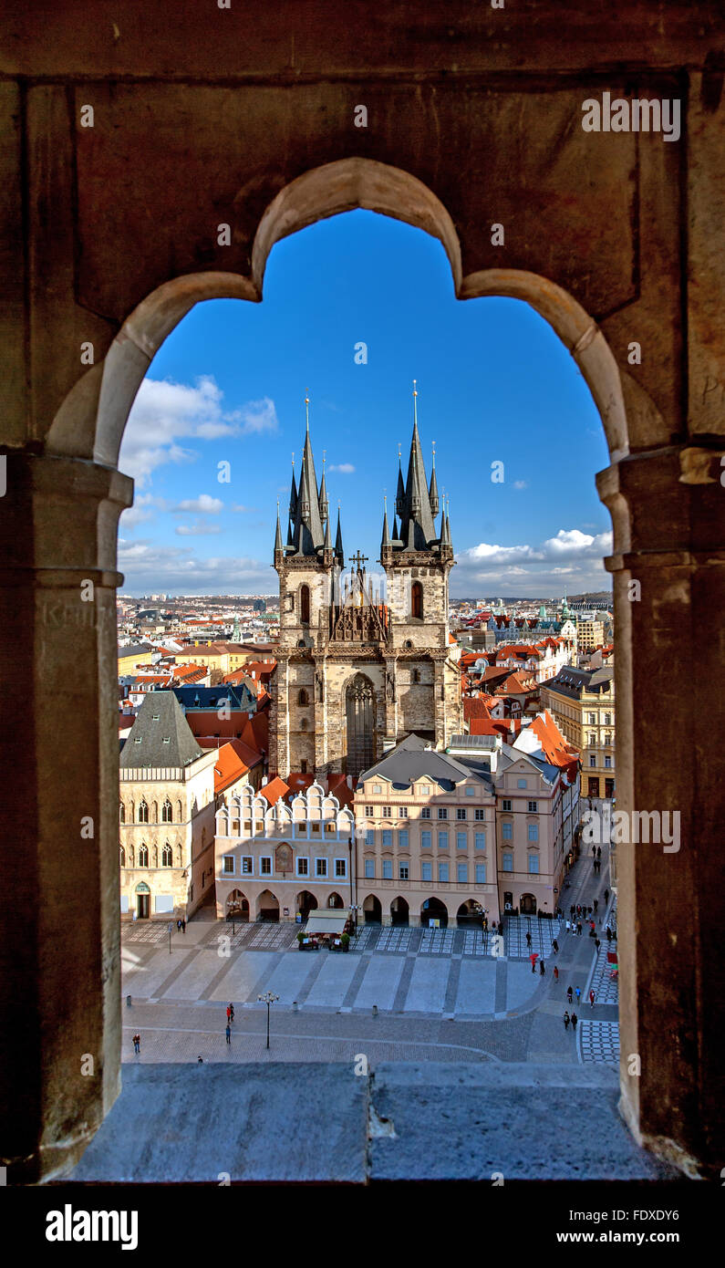 Stare Mesto (vieille ville), Prague, République tchèque, vue aérienne. Banque D'Images