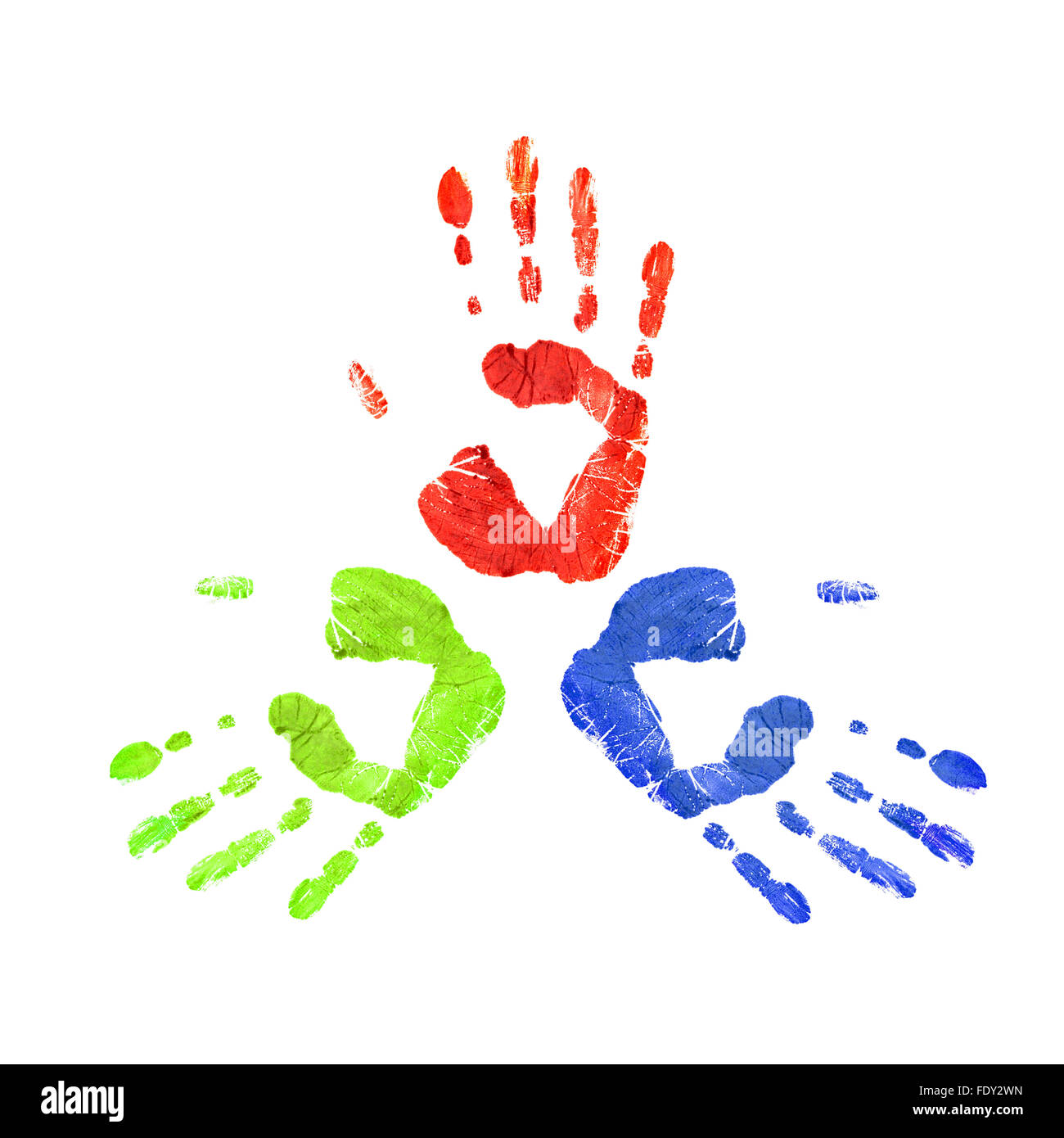 Empreintes de différentes couleurs sur un fond blanc dans différentes positions. Banque D'Images