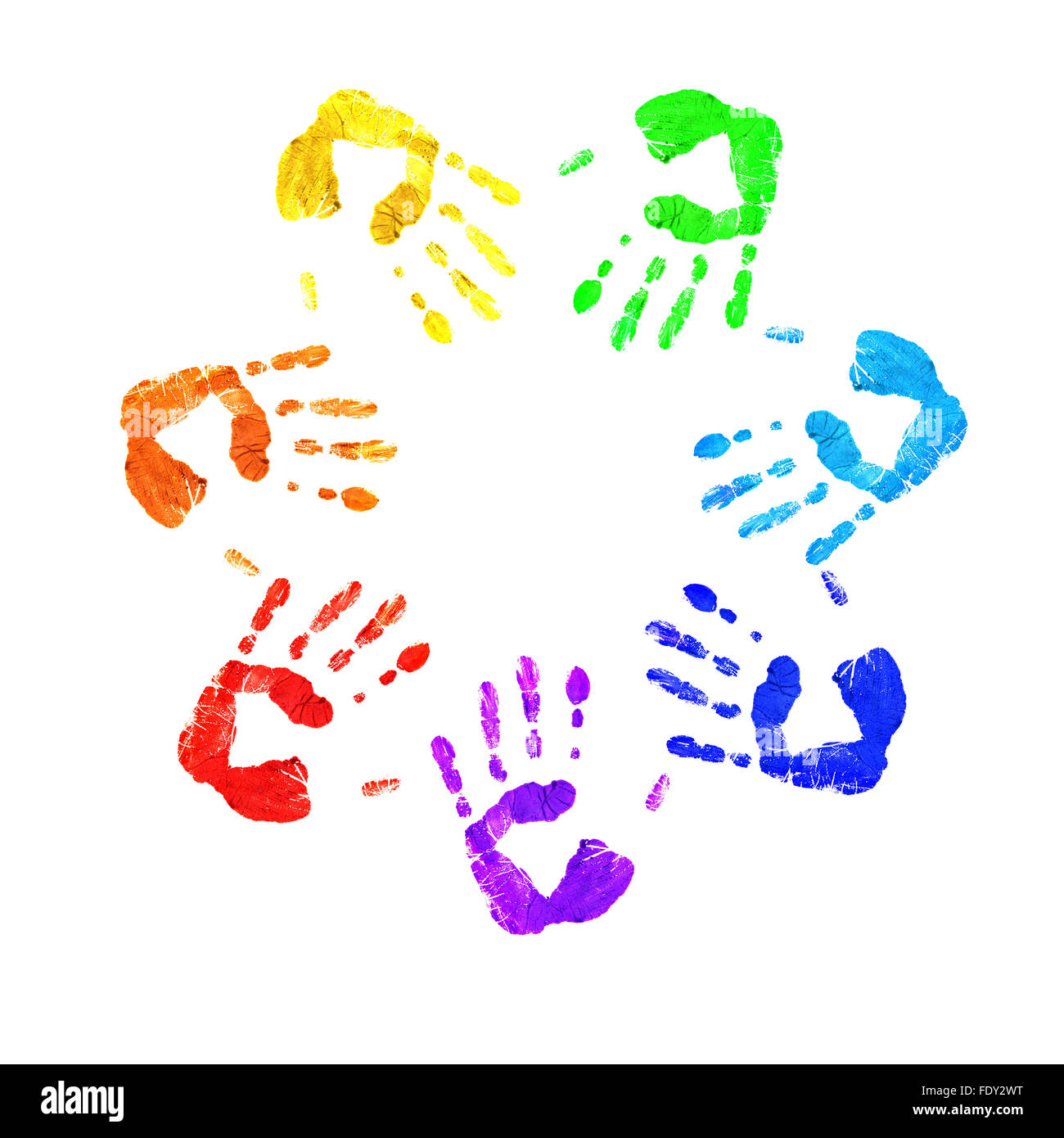 Empreintes de différentes couleurs sur un fond blanc dans différentes positions. Banque D'Images