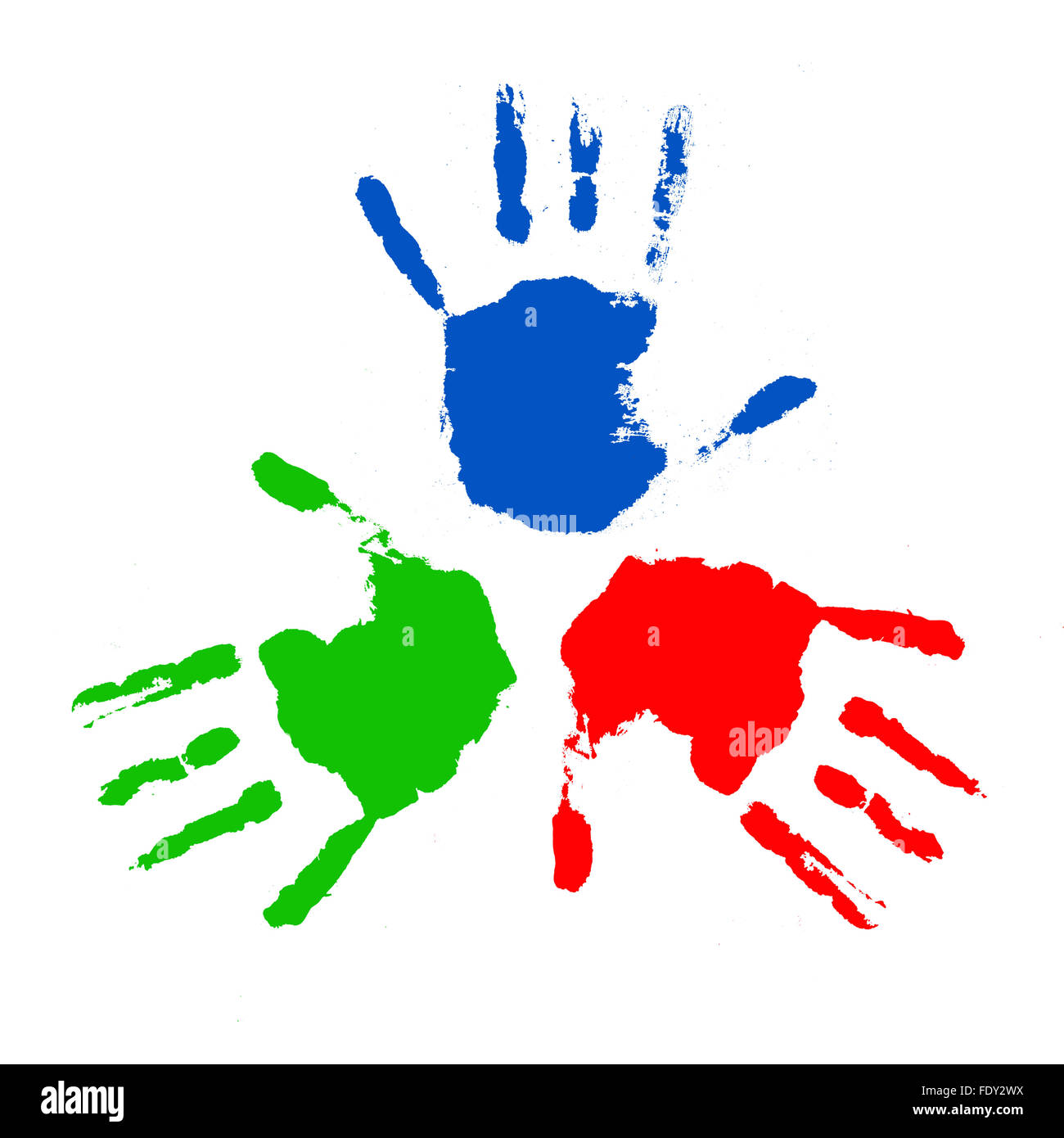 Empreintes de différentes couleurs sur un fond blanc dans différentes positions. Banque D'Images