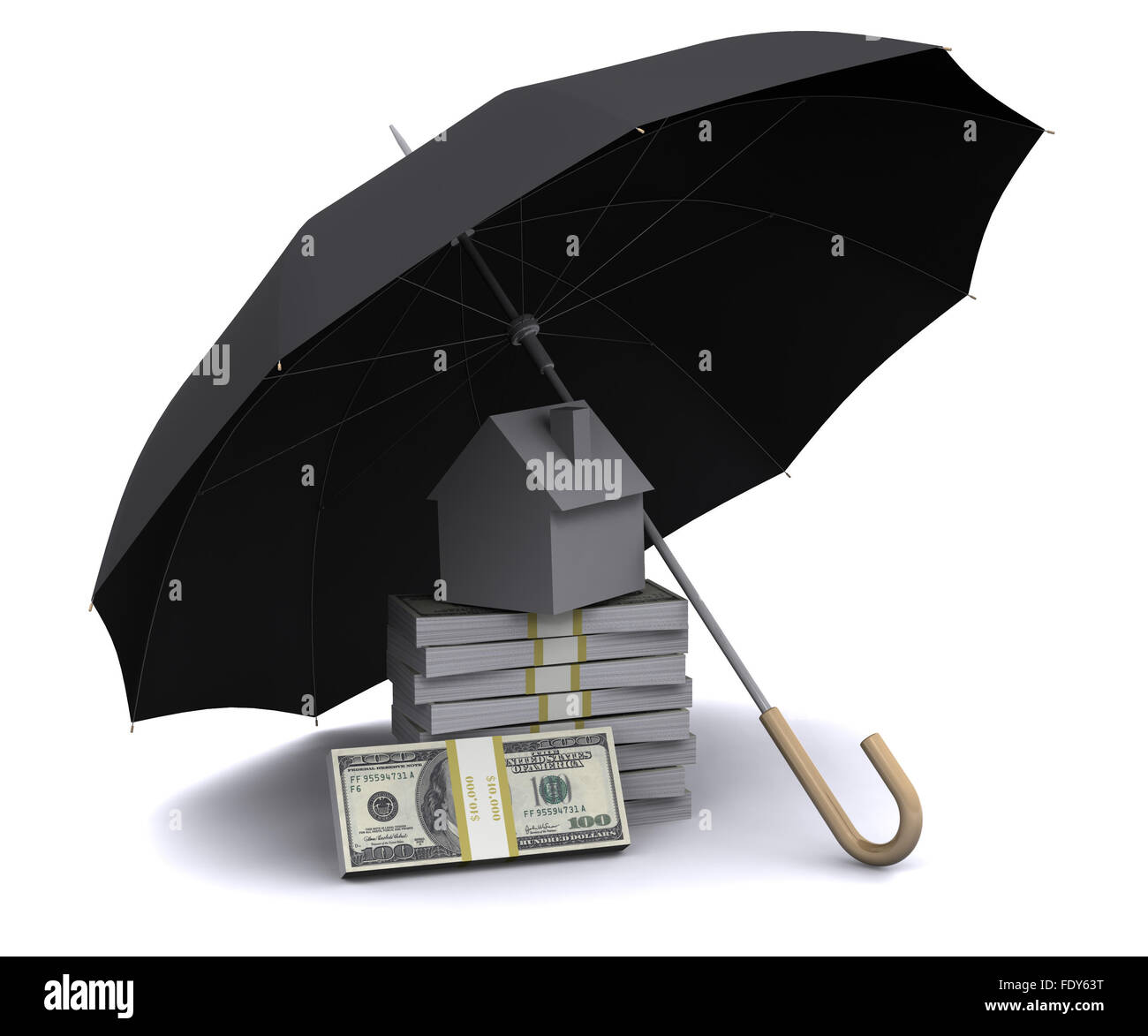 La petite maison que le succès de l'immobilier sur un fond blanc. 3D graphique. Banque D'Images