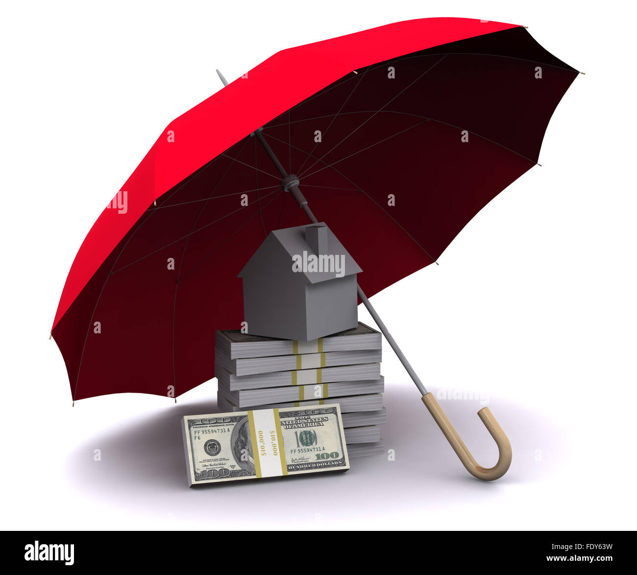 La petite maison que le succès de l'immobilier sur un fond blanc. 3D graphique. Banque D'Images