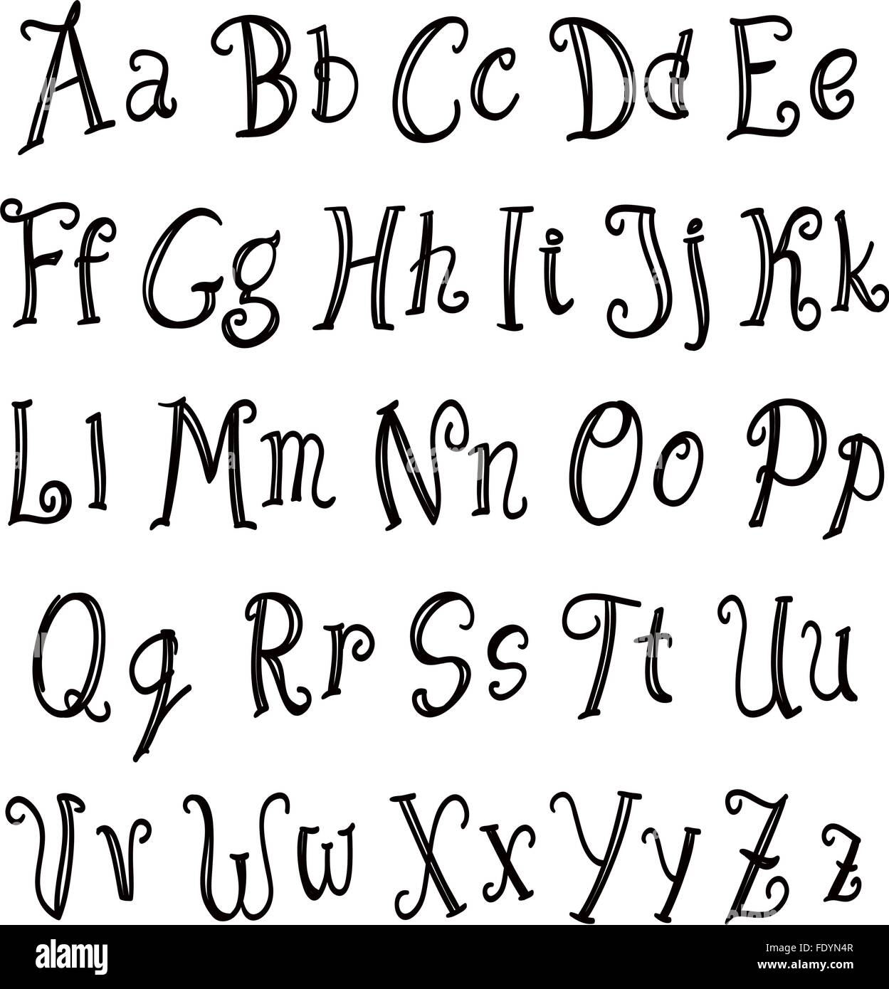 Main alphabet lettrage noir sur blanc. vector Illustration de Vecteur