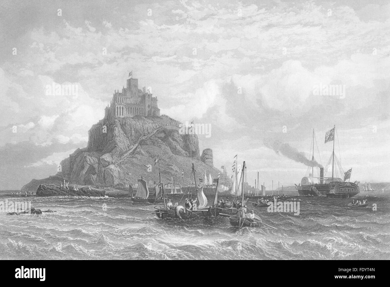 CORNWALL : Yacht Royal, le Mont St Michel, antique print c1870 Banque D'Images