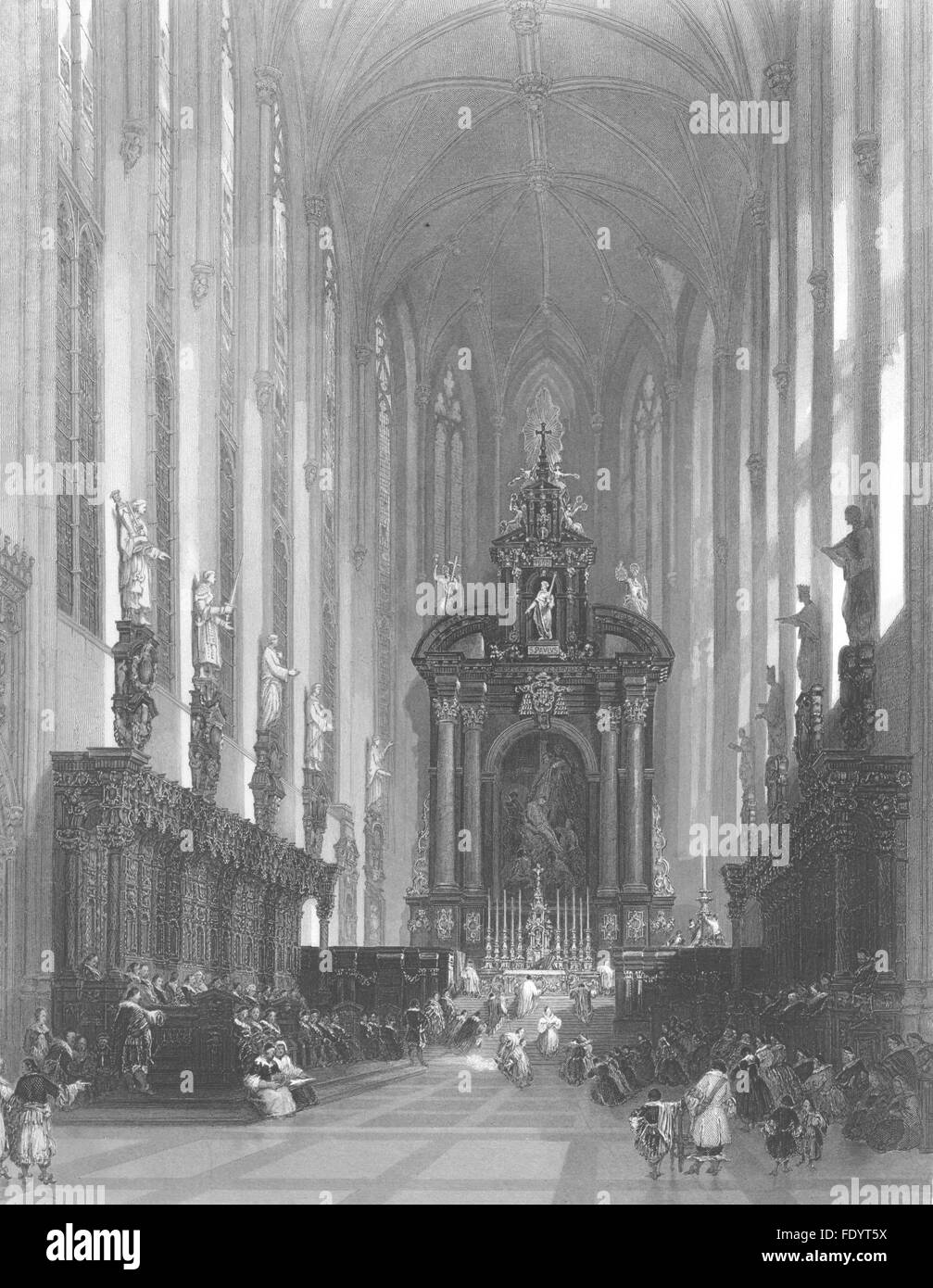 Belgique : l'église de St Paul, Antwerp-Roberts, antique print c1870 Banque D'Images