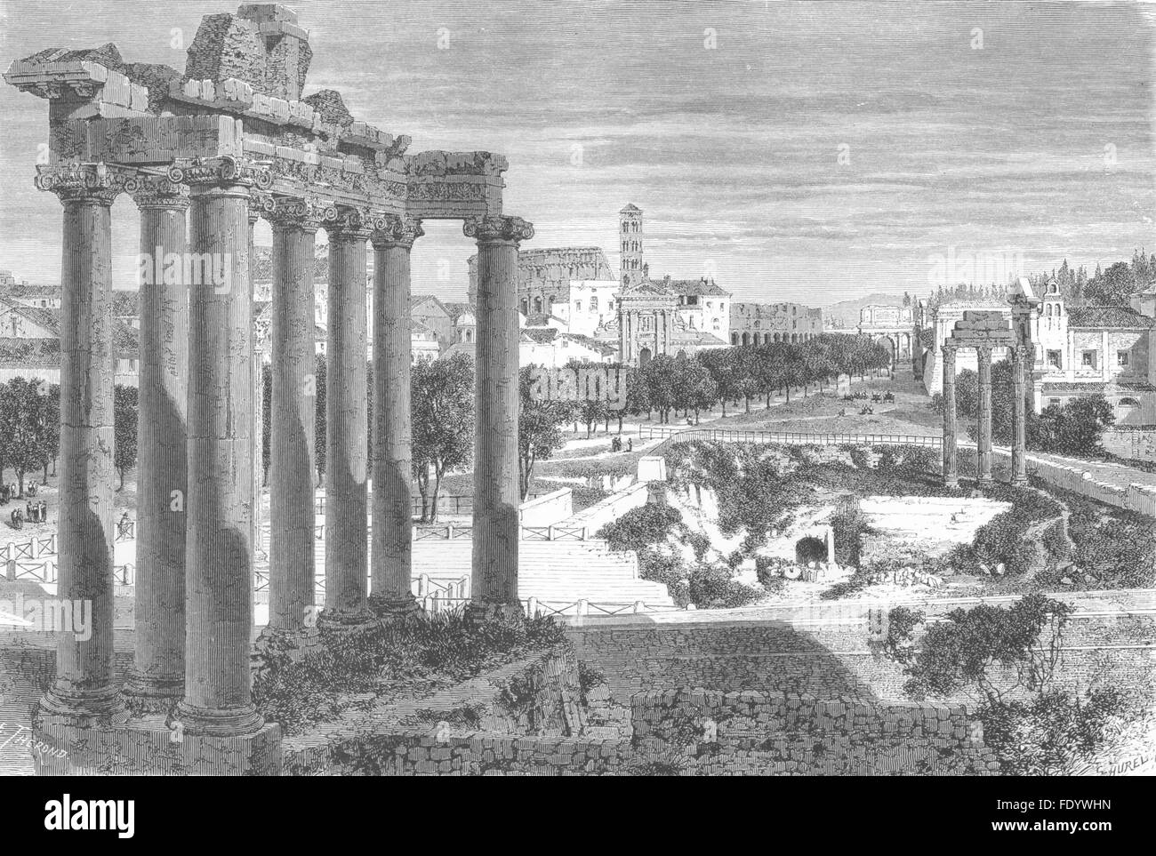 ROME : Première vue du Campo-Vaccino, antique print 1872 Banque D'Images