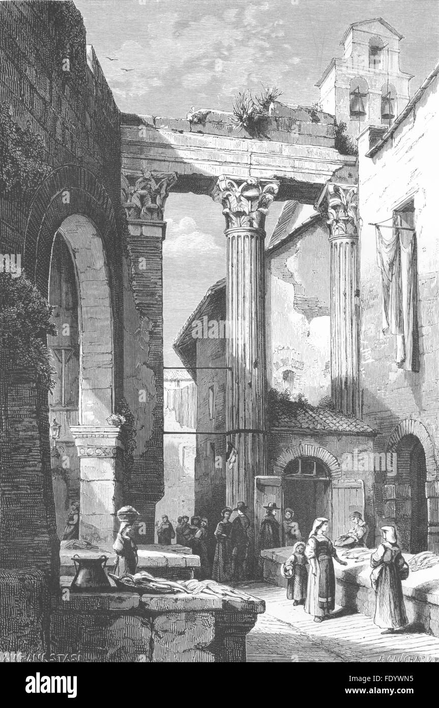 ROME : Portique d'Octavie(side Pescheria), antique print 1872 Banque D'Images