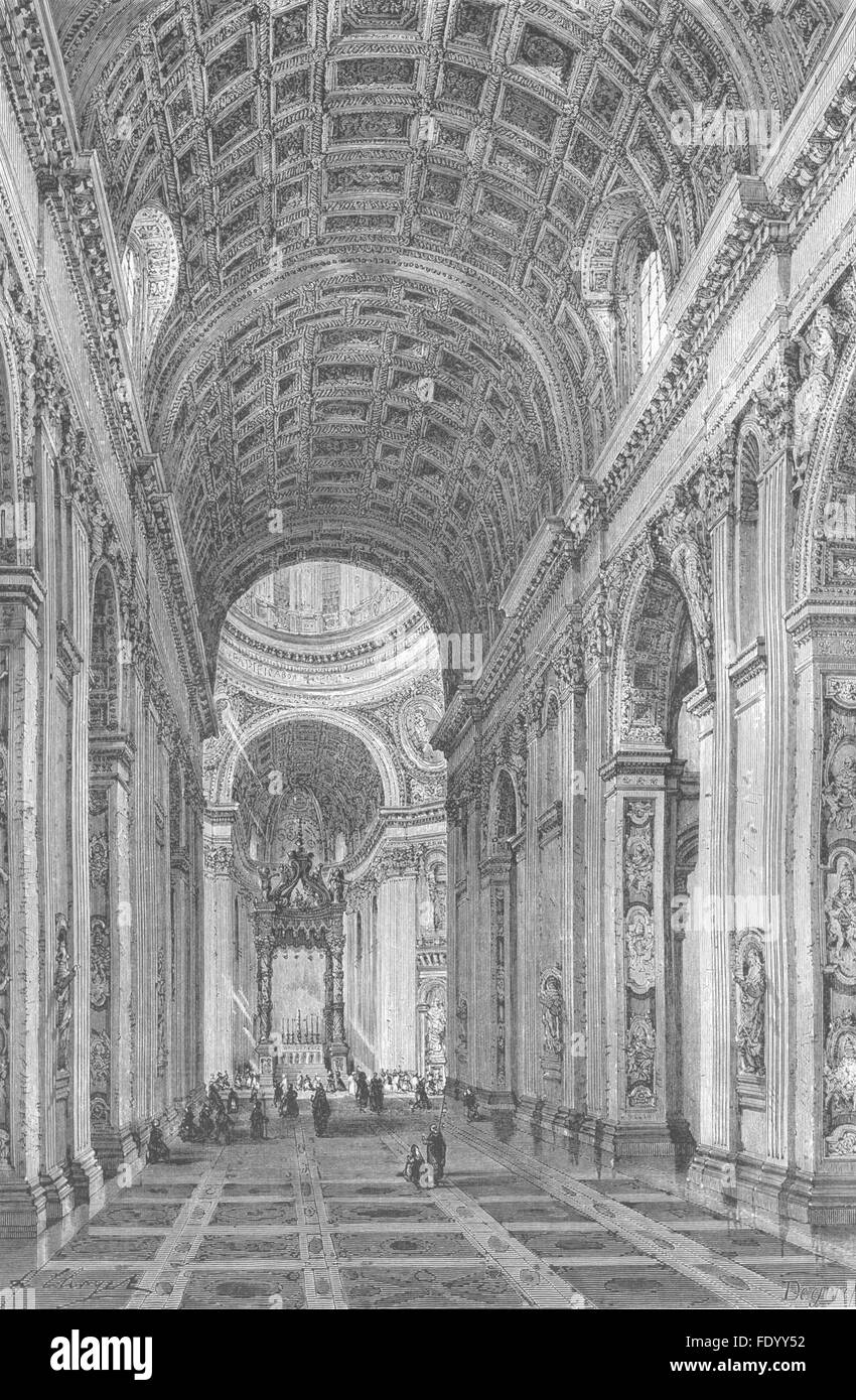 ROME : nef de St Peter's, antique print 1872 Banque D'Images