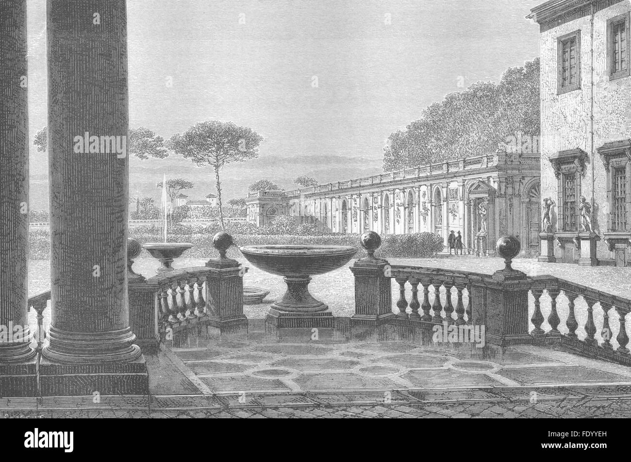 ROME : Vue du portique de Academy, antique print 1872 Banque D'Images