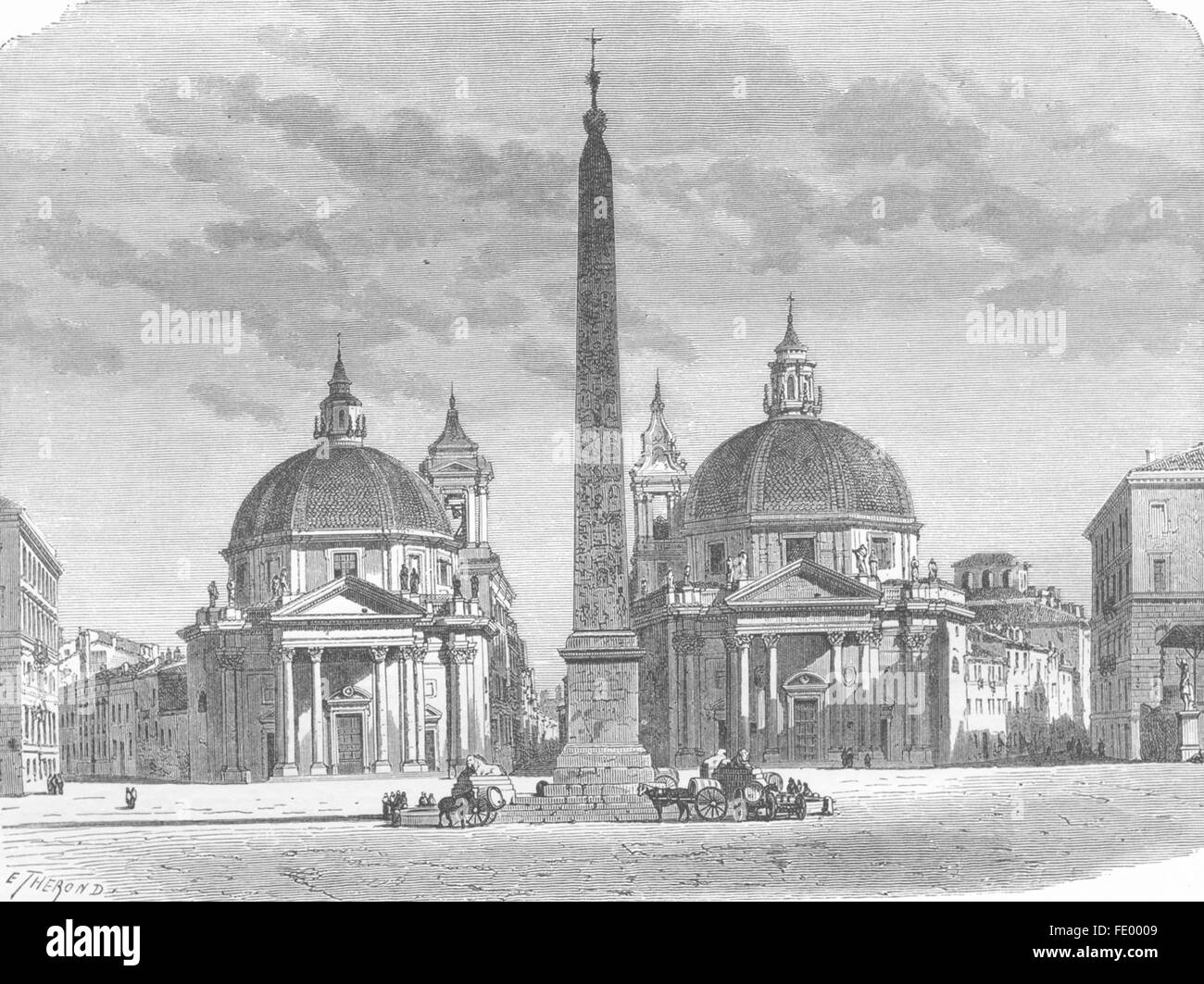 ROME : Piazza Del Popolo : Babbuino, Corso, Ripetta, antique print 1872 Banque D'Images