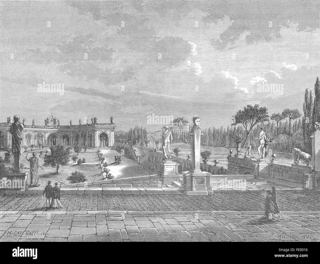 ROME : Terrasses de la Villa Albani, portique, antique print 1872 Banque D'Images
