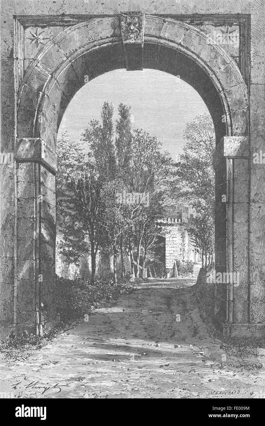 ROME : Arc d'Acqua Felice, porte Tiburtine, antique print 1872 Banque D'Images
